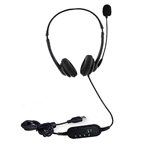 Wired Headset with Noise Cancelling Mic and Easy Controls,Lightweight PC Headset Wired Headphones, USB Headset for Skype Online Courses Webinar Call Center.