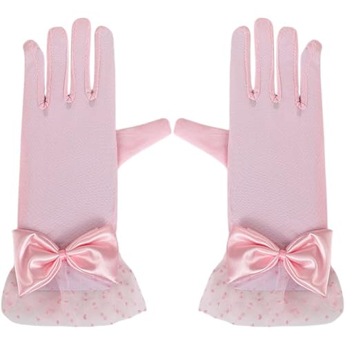 Women Lace Gloves, Bow Short Prom Gloves, Tea Party Glove, Pink Lace Glove, Elegant Accessories for Wedding, Party, Opera