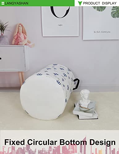 Image of Laundry Basket Canvas Fabric Collapsible Organizer Basket for Storage Bin Toy Bins Gift Baskets Bedroom Clothes Children Nursery Hamper (Round Blue Balloon)