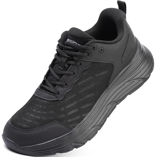 BKWHDAY Non Slip Work Shoes for Men Chef Shoe Comfortable Breathable Oil Resistant Slip Resistant Food Service Sneaker for Kitchen, Restaurant, Waiters - Black