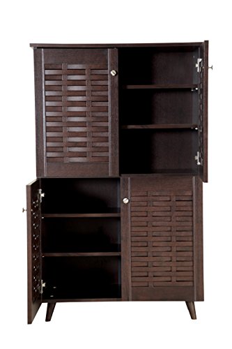 Image of DeckUp Bei 4-Door Engineered Wood Shoe Rack with Wooden Legs (Dark Wenge, Matte Finish)