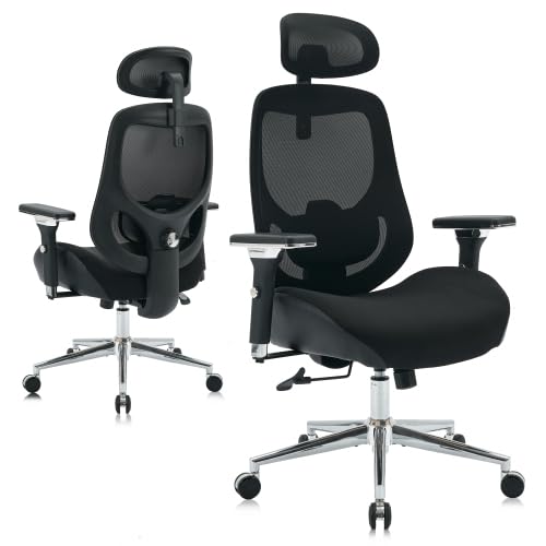 vutizal Silla de oficina para personas grandes con capacidad de carga de 230 kg – Silla giratoria de malla con respaldo alto ajustable con soporte para la cabeza y lumbar, reposabrazos 4D, para