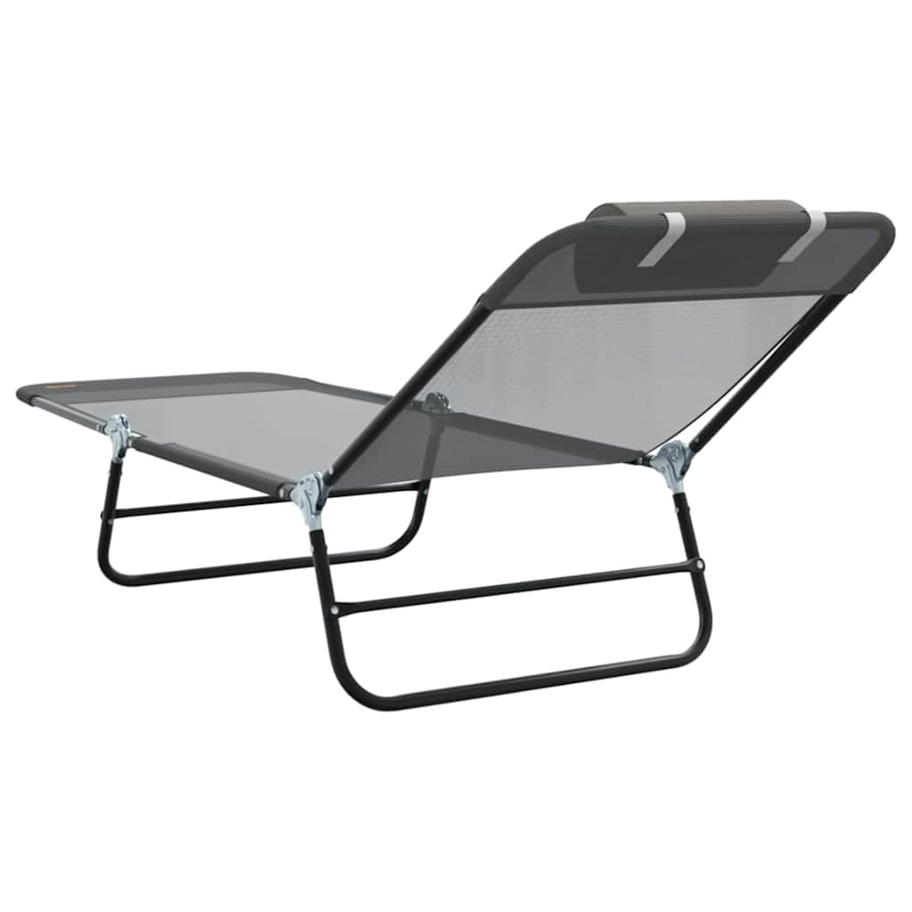 Klappbare Sonnenliege Grau mit Textilene Bezug 182 x 55 x 85,5 cm, verstellbare Rückenlehne, faltbar und wetterfest für Garten, Terrasse, Balkon, ergonomisch und komfortabel