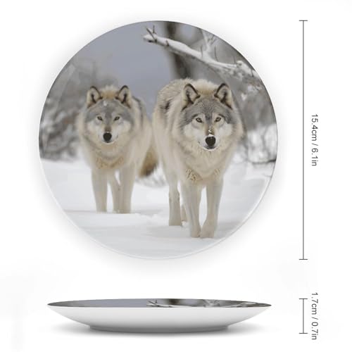 Plato decorativo Two Wolves Walking en nieve 6 pulgadas miniatura 2