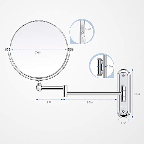 Homever 7X Magnification Crystal Glass Stainless Steel and Brass Double Sided Cosmetic Mirror 360° Rotatable for Bathroom Beauty Salon Spa Hotel