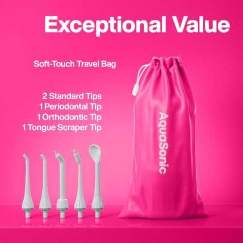 Image of AquaSonic Water Flosser - Cordless Rechargeable Water Flossers for Teeth Cleaning - Waterproof Aqua Flosser, Portable Oral Irrigator for Dental Cleaning with 5 Jet Tips - Braces Home Travel