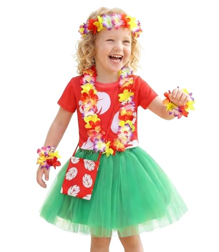 Disfraz hawaiano para niñas 3-8 años con lei floral