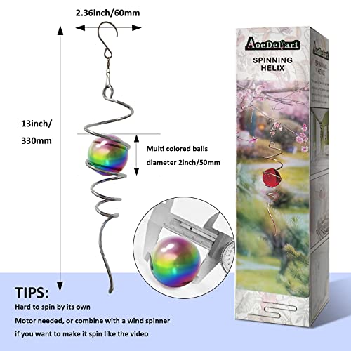 Image of Aoedelyart Multi Color Wind Spinner Tail Gazing Ball Spiral Decorative Wind Spinners Sun Catcher Visual Illusion Wind Spinner Stabilizer Indoor Outdoor Garden Decoration,Garden Gift-13in Height