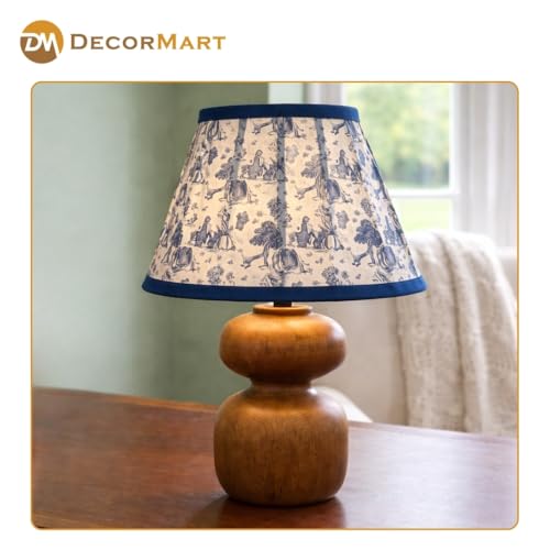 Image of The Decor Mart Printed Shade Table Lamp with Wooden Base|Sleek Decor Decorative Beside Light for Desk,Bedroom, Living Room, Home Office and Hotel(20x20x30 cm) (Blue)