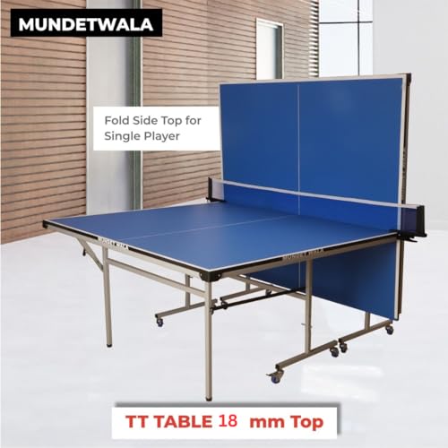 Image of Indoor Table Tennis Table w /Both Side Laminated & Wheels w /Lock (TT Net + 2 TT Racket & 2 Balls) (18MM TOP)
