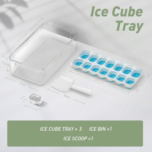 Image of ChefAide Ice Cube Tray with Lid and Bin, 3 Packs 42 Cubes Silicone Plastic Ice Cube Trays for Freezer, Stackable Ice Tray with Container, Ice Scoop for Drinks, Coffee and Cocktails