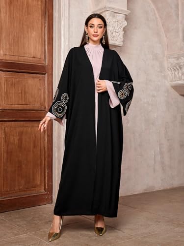 Image of Women's Ethnic Embroidery Muslim Abaya Open Kimono Cardigan Jalabiya