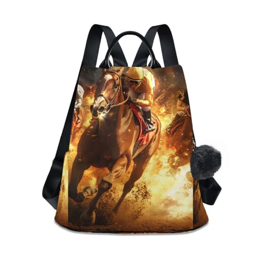 Horse Racing Fire Flame Backpack for Women Anti Theft Large Fashion Travel Shoulder Bag Purse Rucksack Lightweight
