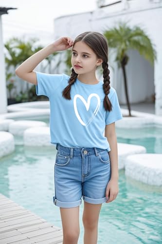 Image of Girls Short Sleeve Tee Shirts Kids Summer Crewneck Tops 5-14 Years