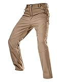 FREE SOLDIER Men's Fleece Lined Outdoor Cargo Hiking Pants Water Repellent Softshell Snow Ski Pants with Zipper Pockets(Mud 34W x 32L)