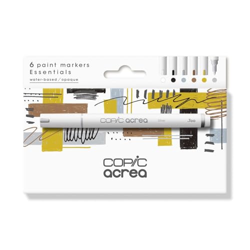 COPIC acrea set Essentials, juego de 6 rotuladores con tinta a base de agua y pigmentos, ancho de trazo 0,8-1,2 mm