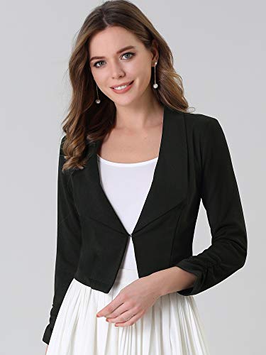 Allegra K Women's Notched Lapel Ruched Sleeve Jackets Business Cropped Blazer2