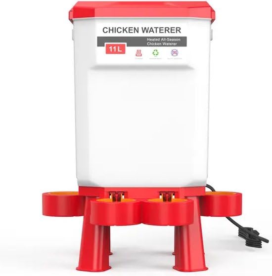 UniEgg Drinker - 11 Liter (Rood) - automatisch en innovatief 4 drinkers, inclusief ophangset en poten - drinkbak kip en ander pluimvee of gevogelte