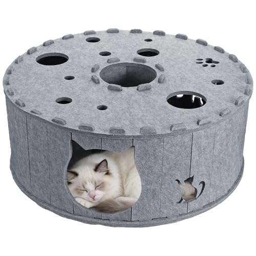 Luvore Katzentunnel aus Filz Katzenhöhle für Indoor-Katzen Tunnel für Katzen Spieltunnel Filz-Katzenspielzeug mit interaktivem Guckloch Grau