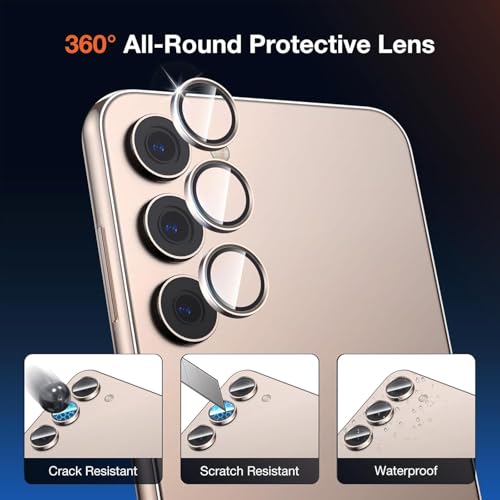 Image of Skinomi Camera Lens Protector Compatible with Samsung Galaxy S24 [Anti-Scratch] Premium Tempered Glass Film Aluminum Alloy Lens Ring Cover- Gold Titanium