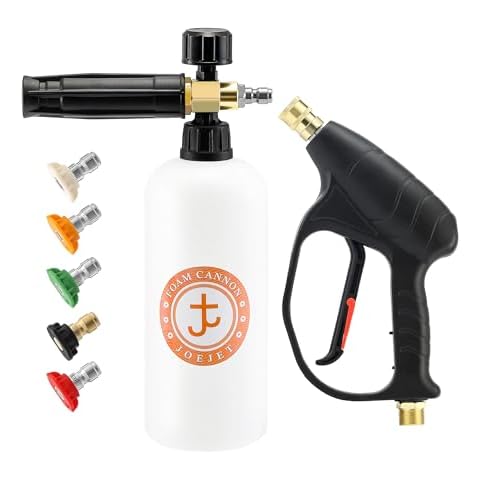 JOEJET Pressure Washer Gun with Foam Cannon, Car Wash Foam Gun with 1/4” Quick Connector, 5 Pressure Washer Nozzle Tips, 1 Liter Cover