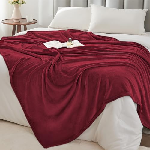 Image of BEDELITE Fleece Blanket Soft Plush Queen Size Bed Blanket Burgundy 90 inchx90 inch