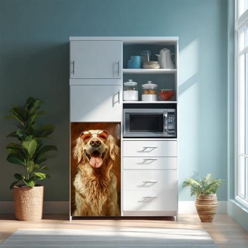Image of 14.6x32.3 Inch Trash Can Cover Golden Retriever Wearing Sunglasses Design Outdoor Garbage Bin Decoration Sticker Wrap