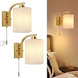 Lightess Wall Sconces with Pull Chain,Vintage Hardwired Pull Cord Wall Light Fixture with on Off Switch,Indoor Wall Lamp for Hallway Bedroom Living Room,Set of Two Gold (Bulbs Not Included)
