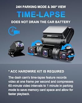 PRUVEEO 360 Degree View 4 Channel Dash Cam Front and Rear Inside Left Right, Dash Camera for Cars, Built-in GPS WiFi Night Vision, 24/7 Recording Parking Mode Monitor, Free 128G Card