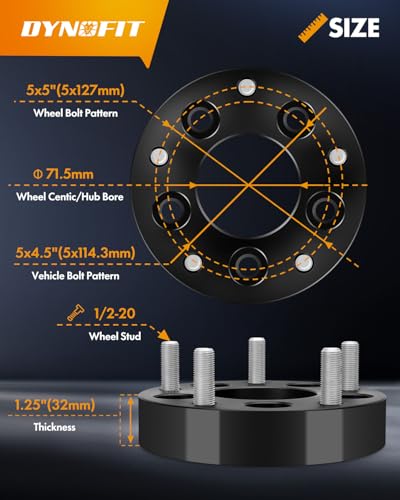 Image of dynofit 1Pc 5x4.5 to 5x5 Wheel Adapters for Je /ep Spare Tire Jk Wk Wj Xk Wheels on Tj Yj Kk Xj Mj Kj Zj, 5x114.3mm to 5x127mm 1.25 inch Forged Conversion Wheel Spacers 1 /2 inch Thread Adapter