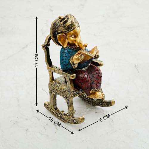 Image of Karigaari India Artistic Ganesha Showpiece for Home Decor - Elegant Polyresin Ganesh Idol on Chair - Adds Wisdom & Positive Vibes to Any Space - Perfect Housewarming Gift