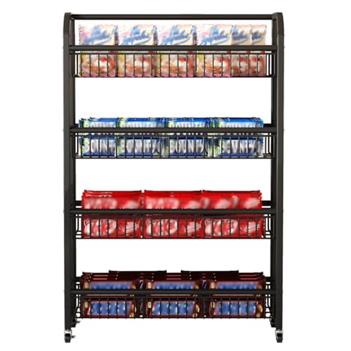 Dispensador de chicles de pie y expositor de dulces de 4 niveles con ruedas