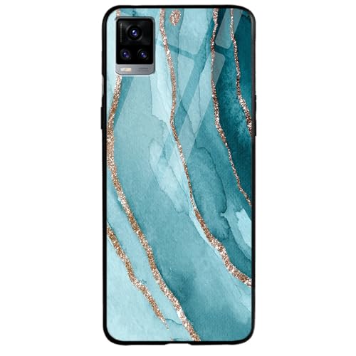 Image of COLORflow Back Cover Compatible with Vivo V20 | Blue Marble Golden Stripes | Shockproof TPU Bumper Cover with Camera Protection Back Cover Compatible with Vivo V20