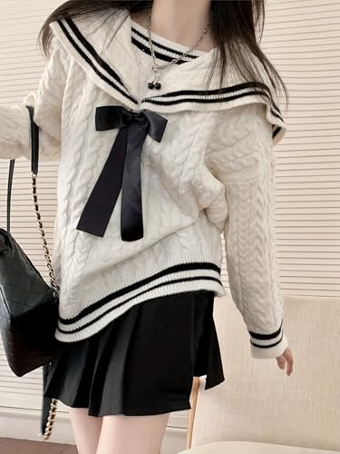 Womens Long Sleeve Navy Collared Pullover Sweater Preppy Style Cable Knit Sweaters Winter Trendy Outfits3