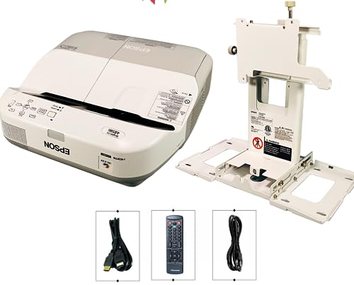 Image of Tekswamp Epson Brightlink 485Wi 3Lcd Projector 3100 Ansi Ultra Short Throw H452A Bundle Hdmi Cable,Power Cable,Remote Control,Wall Mount,Beige