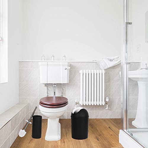 YCOCO Bathroom Accessories Set,6 Pcs Plastic Bathroom Accessories,Toothbrush Holder,Mouthwash Cup,Soap Dispenser,Soap Dish,Toilet Brush,Trash Can,Black - Thumbnail 4