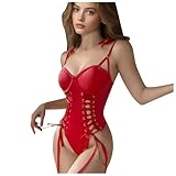 Dessous Damen Sex Unterwäsche Lingerie Reizwäsche Sexy Neuer Jumpsuit mit gerafften Trägern für Mädchen. (Red, S)