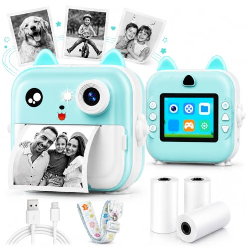 Image of CADDLE & TOES Instant Print Camera for Adults,Teens, Kids - 1080P HD, 48MP, 3 Rolls Print Paper, Fun Filters, Video Capture,Games (Blue)
