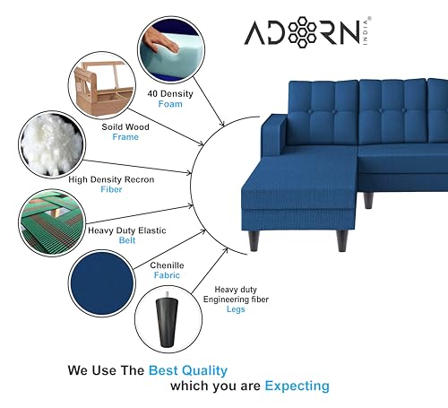 Image of Adorn India Maddox Tufted L Shape 6 Seater Sofa Set Lhs (Blue) (3 Year Warranty)