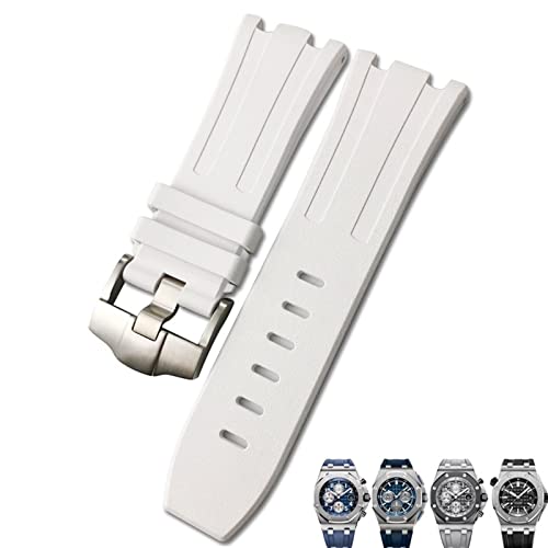 Bracelet montre 28mm étanche en caoutchouc fluorescent blanc pour plongée sous-marine