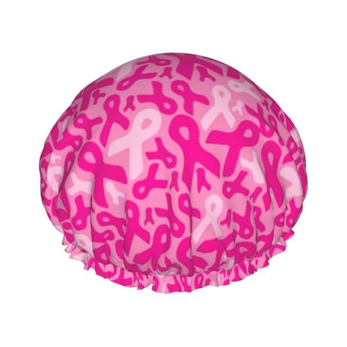 Women Reusable Shower Cap Breast-Cancer-Ribbons Double Layers Waterproof Elastic Band Bath Hair Hat Stretch Hem Hair Hat
