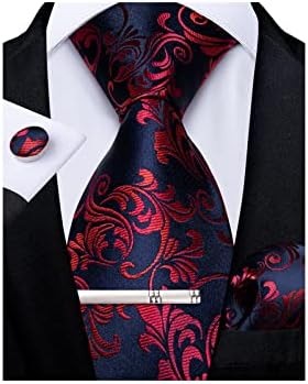 DiBanGu Men's Necktie Handkerchief Silk Paisley Floral Tie Pocket Square Cufflinks Tie Clip Set