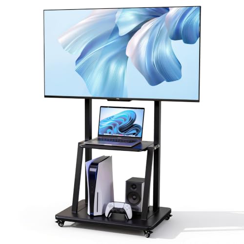 Mobile TV Cart for 32-70 Inches TV Rolling TV Stand with Wheels Height Adjustable TV Stand with Shelf & Pegboard Storage Portable TV Floor Mount for Home Office & Gaming