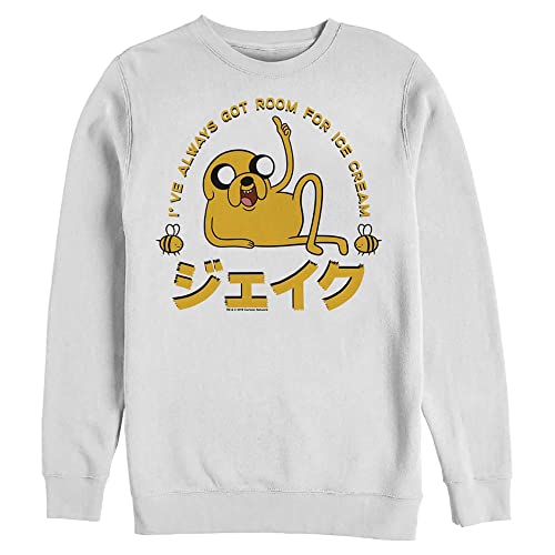 Image of WARNER BROS Warner Brothers Men's Adventure Time Jake Ive Always Got Room for Ice Cream Pullover Crew Fleece, White, L