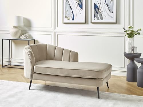 Chaise Longue Velluto Beige Rivestimento Gambe In Metallo Nero Versione Sinistra - 2