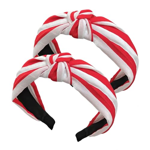 2 Stück Haarreif Rot Weiß Gestreift Haarband, Karneval Stirnband mit Knoten Breit Haarreifen, Mode Haarband, Damen Fasching Kostüm Haarschmuck,...