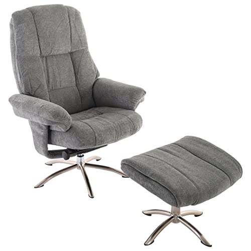 Raburg Relaxsessel Benni in MITTEL-GRAU-MELIERT mit Hocker, Gestell Sternfuß, Edelstahl-Optik, modern & zeitlos, Bezug 100% Polyester, manuell verstellbare Relaxfunktion, 360° drehbar Cover