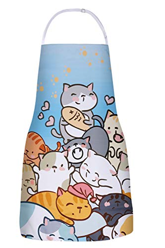 Product Image of the RosieLily Cat Apron for Women Cute Apron Anime Apron Funny Apron Kitchen Apron for Cooking Baking Gardening Grilling BBQ Kawaii Apron for Teens Blue Apron Cat Lover Gifts for Women
