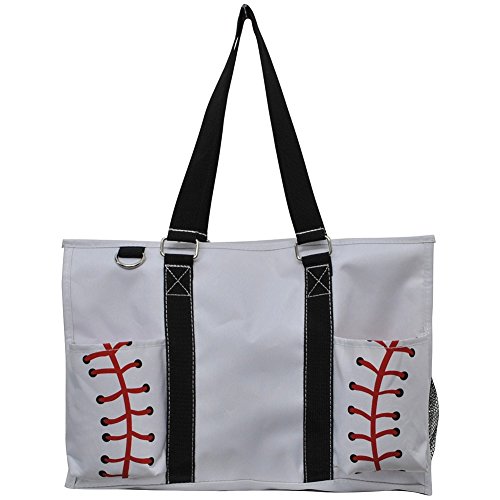 Baseball White Print NGIL Large Zippered Caddy Organizer Tote Bag2