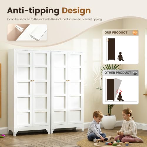 Image of Yizosh Metal Storage Cabinet with 2 Doors and 4 Adjustable Shelves,- 72 inch White Kitchen Pantry Storage Cabinet for Kitchen,Living Room,Dining Room